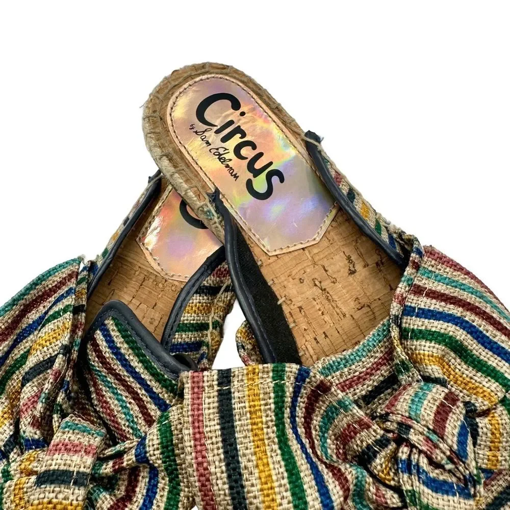 Sam Edelman Circus LULU Espadrille Multi Stripe Oversized Bow Slip On Flats Sz 7